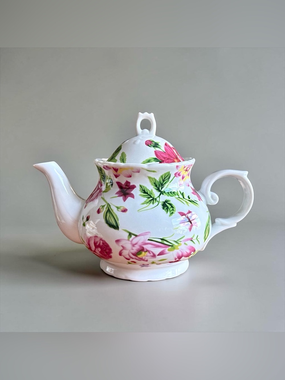 Vintage Porcelain Floral Teapot Shabby Chic Cottagecore Chintz Tea Pot 4 Cup